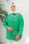  İnci Detaylı Tesettür Gömlek Yeşil 61515