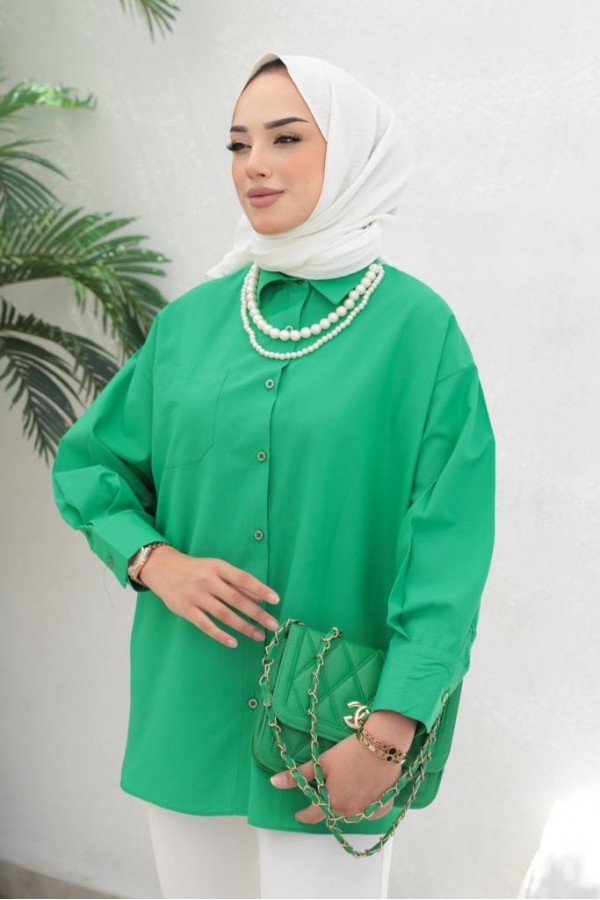  İnci Detaylı Tesettür Gömlek Yeşil 61515