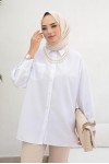  İnci Detaylı Tesettür Gömlek Beyaz 61515