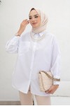  İnci Detaylı Tesettür Gömlek Beyaz 61515