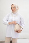  İnci Detaylı Tesettür Gömlek Beyaz 61515
