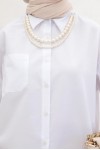  İnci Detaylı Tesettür Gömlek Beyaz 61515