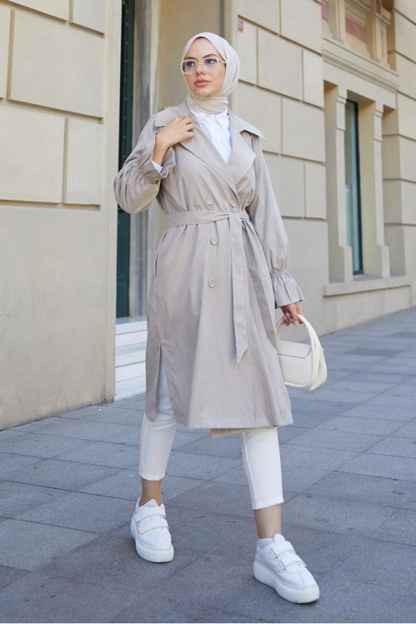  Kuşaklı Tesettür Trenç Taş 61509