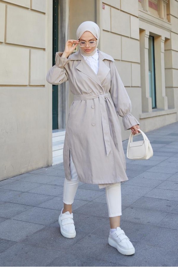  Kuşaklı Tesettür Trenç Taş 61509