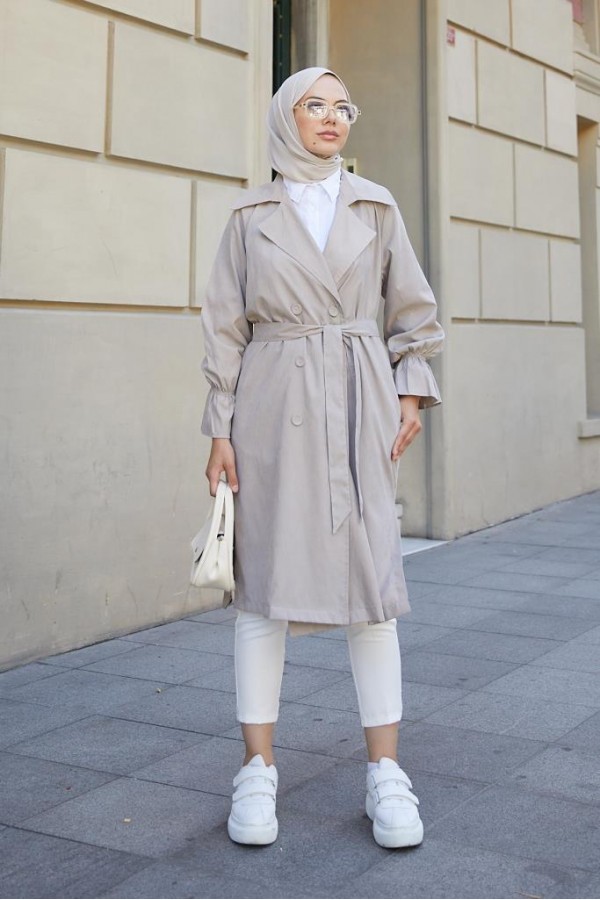  Kuşaklı Tesettür Trenç Taş 61509