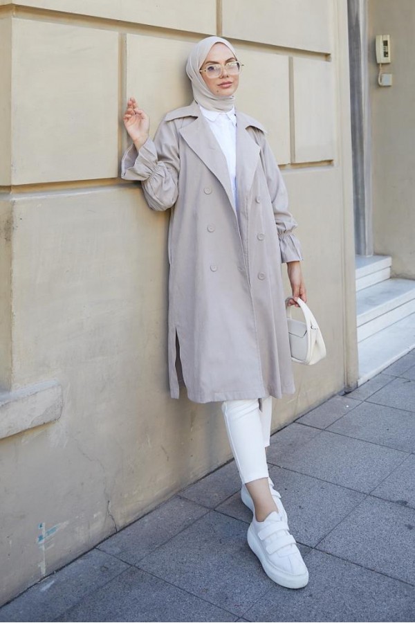  Kuşaklı Tesettür Trenç Taş 61509