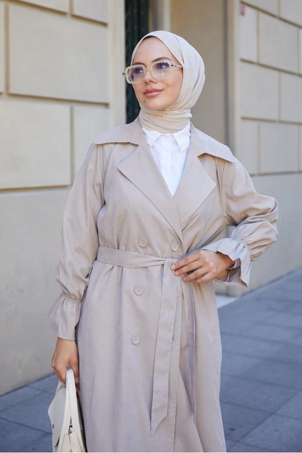  Kuşaklı Tesettür Trenç Taş 61509