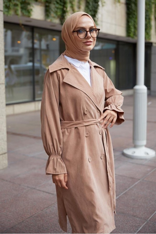  Kuşaklı Tesettür Trenç Vizon 61509