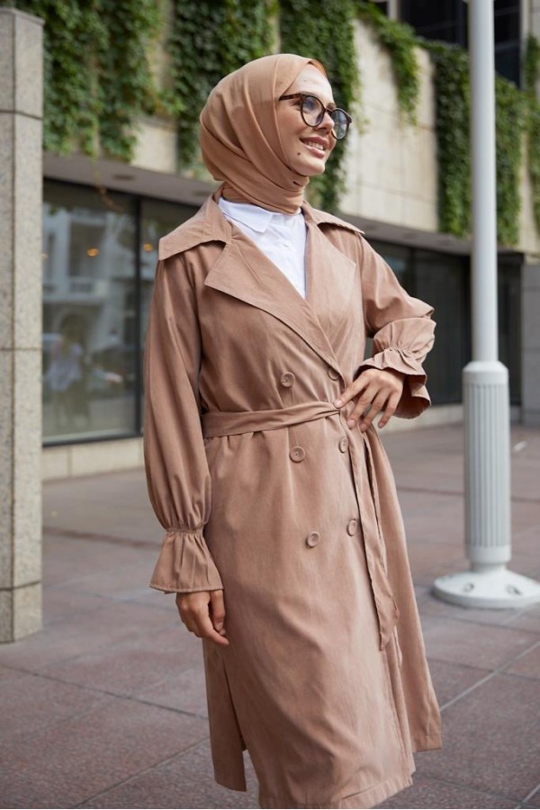  Kuşaklı Tesettür Trenç Vizon 61509