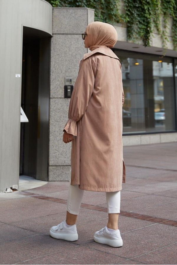  Kuşaklı Tesettür Trenç Vizon 61509