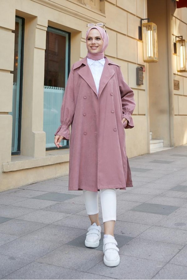  Kuşaklı Tesettür Trenç Gül 61509