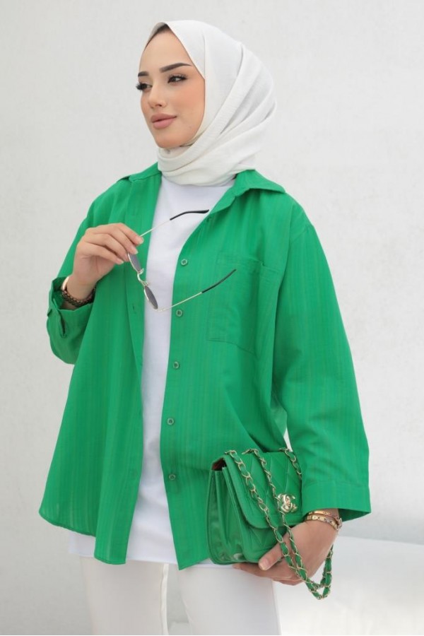 Klasik Tesettür Gömlek Yeşil 3900 Klasik Tesettür Gömlek Yeşil 3900