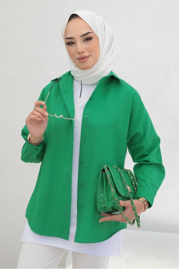 Klasik Tesettür Gömlek Yeşil 3900 Klasik Tesettür Gömlek Yeşil 3900