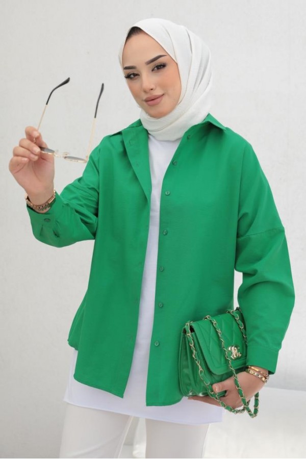 Klasik Tesettür Gömlek Yeşil 3900 Klasik Tesettür Gömlek Yeşil 3900