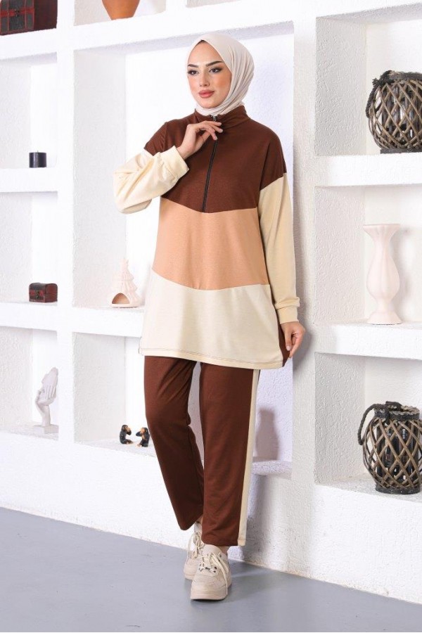  Tesettür İkili Takım Kahverengi 2706