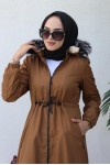 İçi Kürklü Kapüşonlu Uzun Bondit Kaban Taba 9502 İçi Kürklü Kapüşonlu Uzun Bondit Kaban Taba 9502