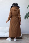 İçi Kürklü Kapüşonlu Uzun Bondit Kaban Taba 9502 İçi Kürklü Kapüşonlu Uzun Bondit Kaban Taba 9502