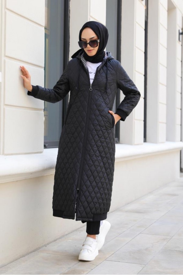  Kapitone Tesettür Mont Siyah 9506