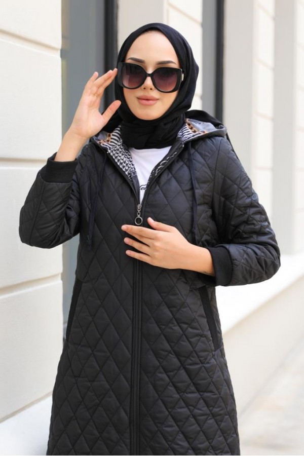  Kapitone Tesettür Mont Siyah 9506