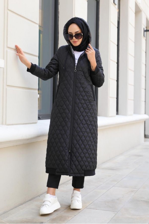  Kapitone Tesettür Mont Siyah 9506