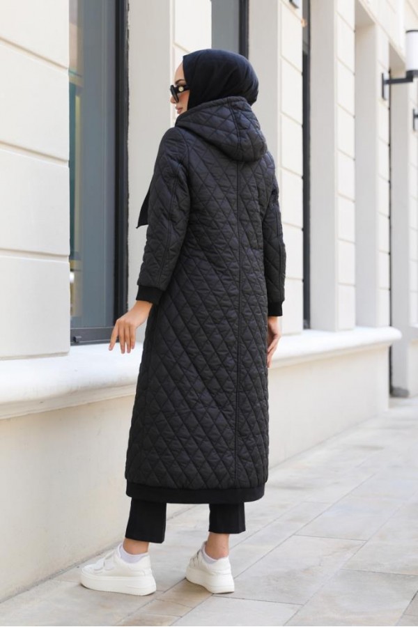  Kapitone Tesettür Mont Siyah 9506