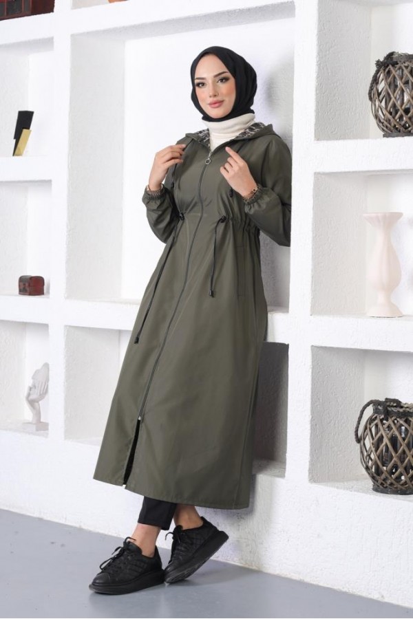  Mevsimlik Kapüşonlu  Kap Yağmurluk Haki 1123