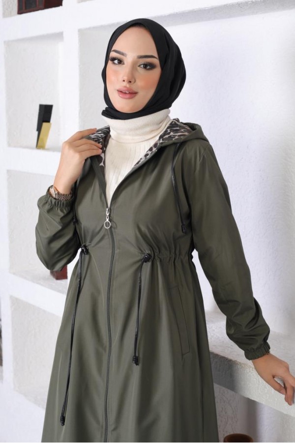  Mevsimlik Kapüşonlu  Kap Yağmurluk Haki 1123