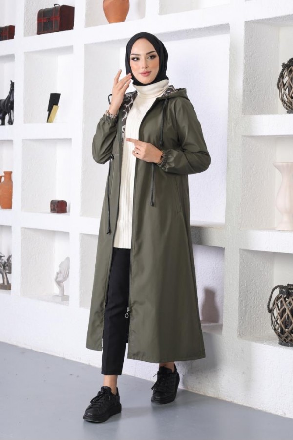  Mevsimlik Kapüşonlu  Kap Yağmurluk Haki 1123