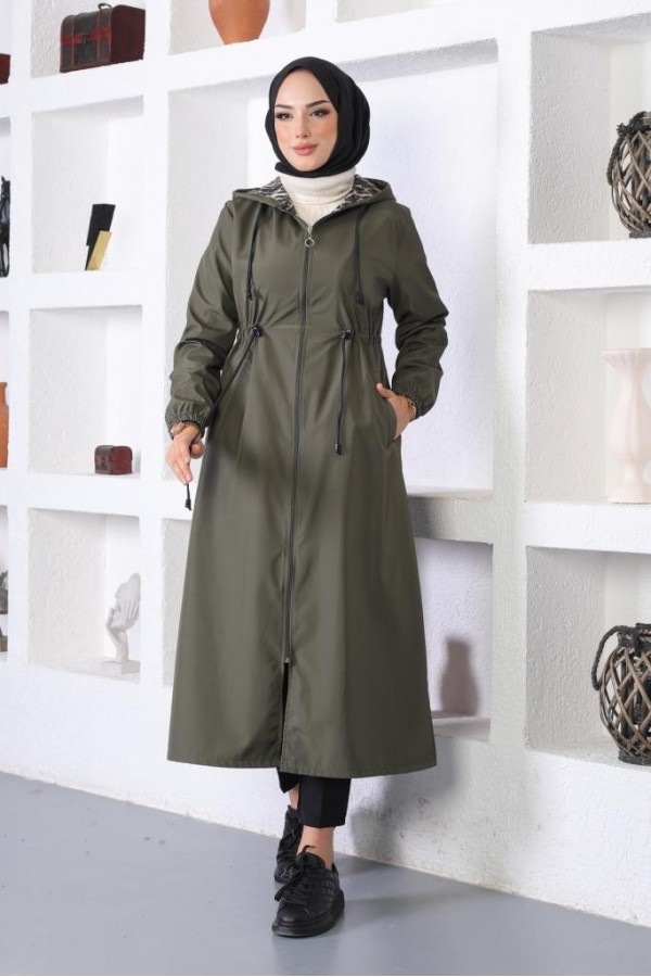  Mevsimlik Kapüşonlu  Kap Yağmurluk Haki 1123