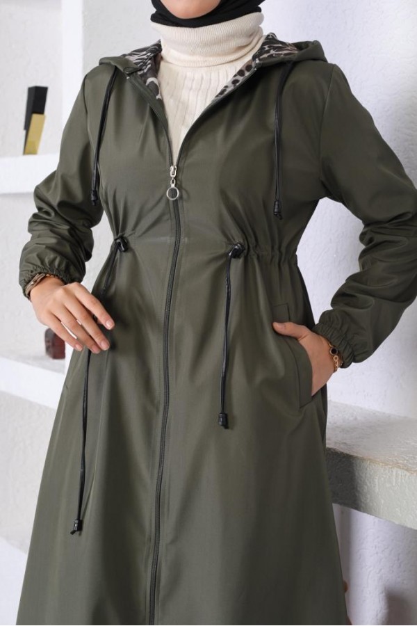  Mevsimlik Kapüşonlu  Kap Yağmurluk Haki 1123