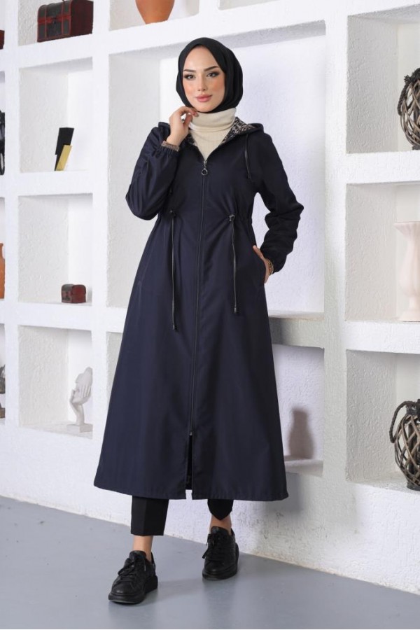  Mevsimlik Kapüşonlu  Kap Yağmurluk Lacivert 1123