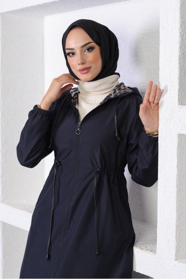  Mevsimlik Kapüşonlu  Kap Yağmurluk Lacivert 1123