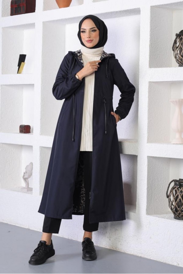  Mevsimlik Kapüşonlu  Kap Yağmurluk Lacivert 1123