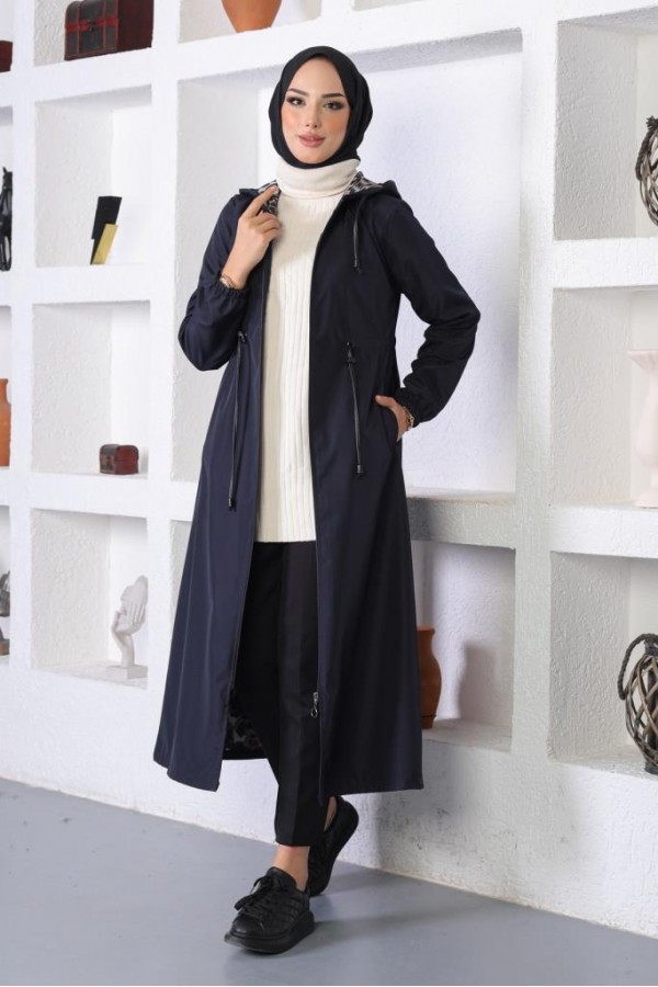  Mevsimlik Kapüşonlu  Kap Yağmurluk Lacivert 1123