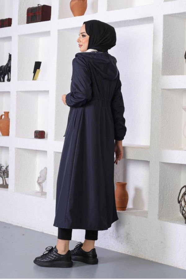  Mevsimlik Kapüşonlu  Kap Yağmurluk Lacivert 1123