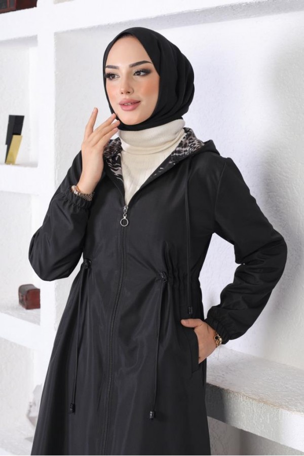 Mevsimlik Kapüşonlu Kap Yağmurluk Siyah 1123 Mevsimlik Kapüşonlu Kap Yağmurluk Siyah 1123