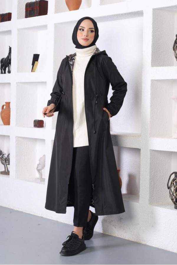 Mevsimlik Kapüşonlu Kap Yağmurluk Siyah 1123 Mevsimlik Kapüşonlu Kap Yağmurluk Siyah 1123