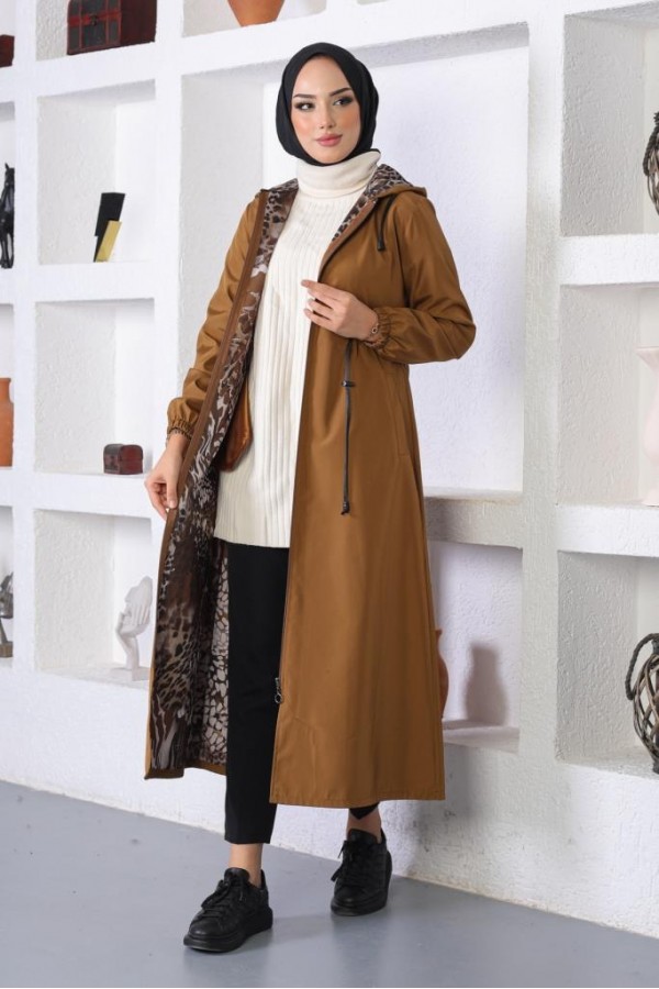 Mevsimlik Kapüşonlu Kap Yağmurluk Taba 1123 Mevsimlik Kapüşonlu Kap Yağmurluk Taba 1123