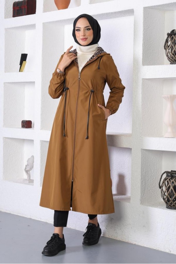 Mevsimlik Kapüşonlu Kap Yağmurluk Taba 1123 Mevsimlik Kapüşonlu Kap Yağmurluk Taba 1123