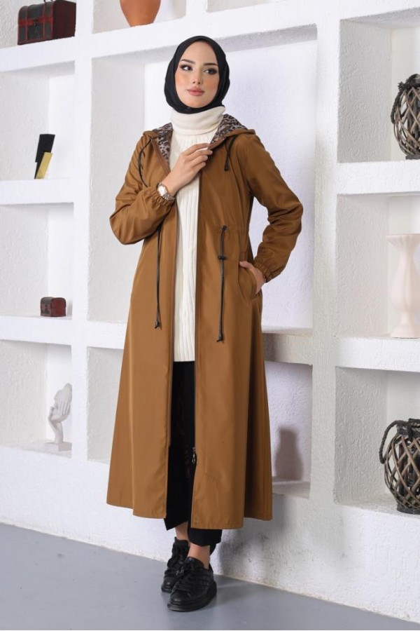 Mevsimlik Kapüşonlu Kap Yağmurluk Taba 1123 Mevsimlik Kapüşonlu Kap Yağmurluk Taba 1123