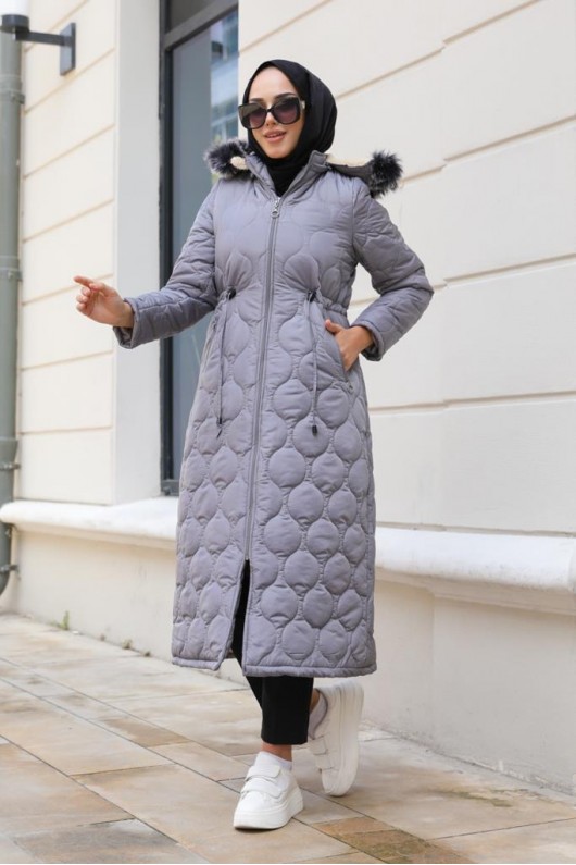 İçi Kürklü Kapitone Kaban Gri 9503 İçi Kürklü Kapitone Kaban Gri 9503