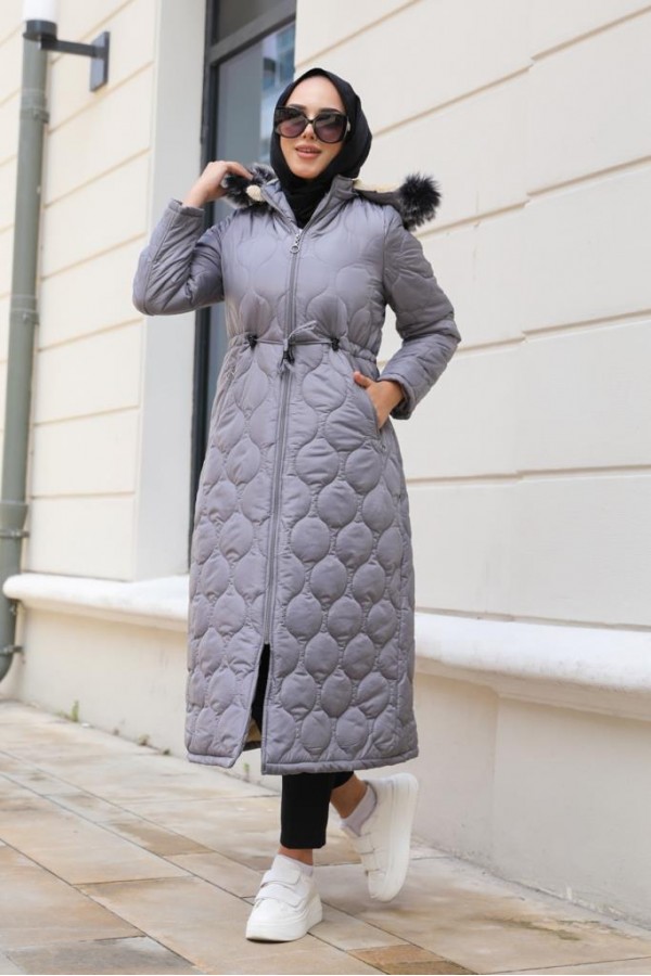 İçi Kürklü Kapitone Kaban Gri 9503 İçi Kürklü Kapitone Kaban Gri 9503