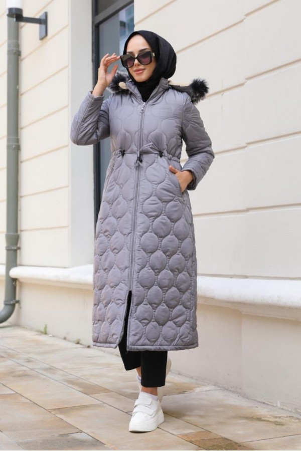 İçi Kürklü Kapitone Kaban Gri 9503 İçi Kürklü Kapitone Kaban Gri 9503