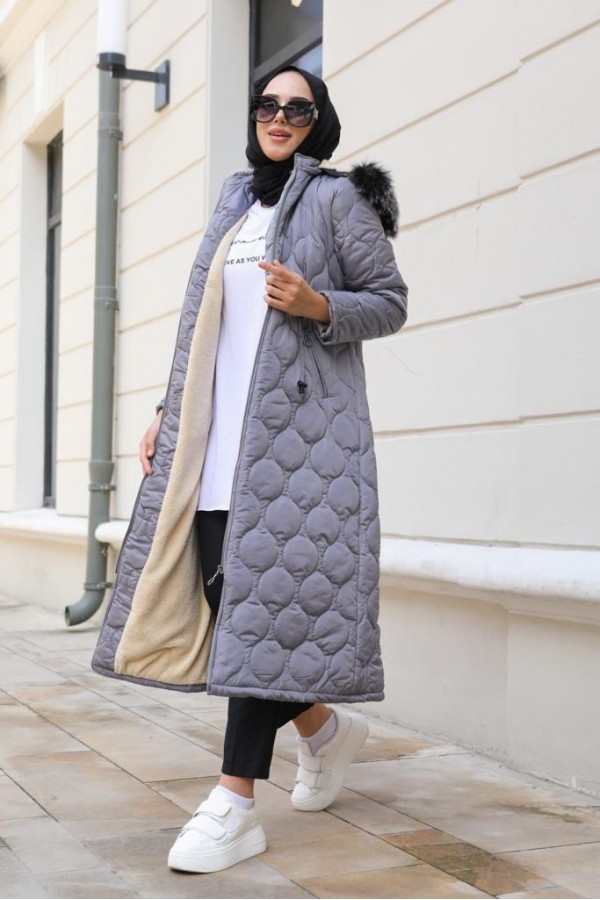 İçi Kürklü Kapitone Kaban Gri 9503 İçi Kürklü Kapitone Kaban Gri 9503