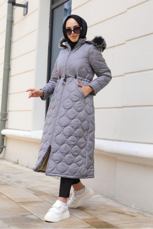 İçi Kürklü Kapitone Kaban Gri 9503 İçi Kürklü Kapitone Kaban Gri 9503