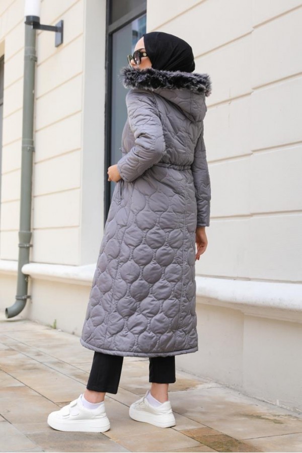 İçi Kürklü Kapitone Kaban Gri 9503 İçi Kürklü Kapitone Kaban Gri 9503