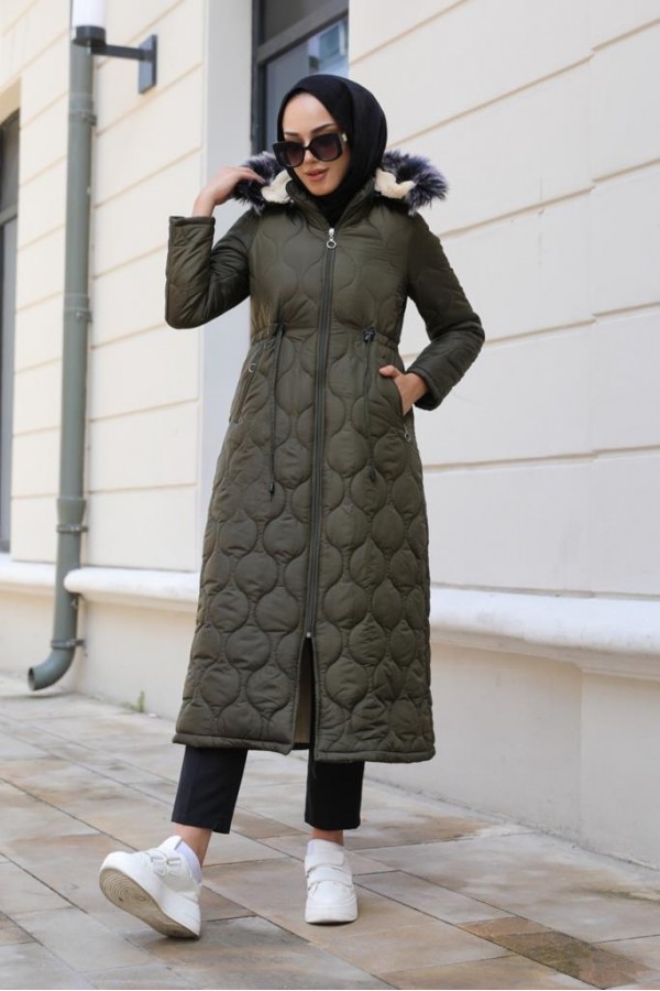 İçi Kürklü Kapitone Kaban Haki 9503 İçi Kürklü Kapitone Kaban Haki 9503