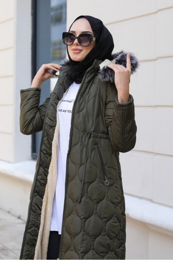 İçi Kürklü Kapitone Kaban Haki 9503 İçi Kürklü Kapitone Kaban Haki 9503