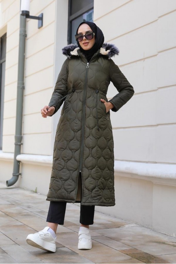 İçi Kürklü Kapitone Kaban Haki 9503 İçi Kürklü Kapitone Kaban Haki 9503