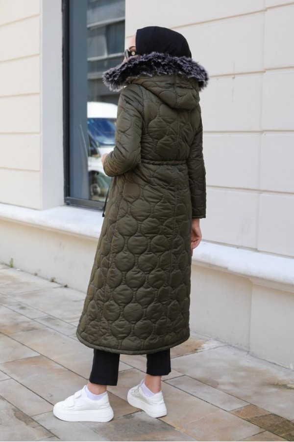 İçi Kürklü Kapitone Kaban Haki 9503 İçi Kürklü Kapitone Kaban Haki 9503